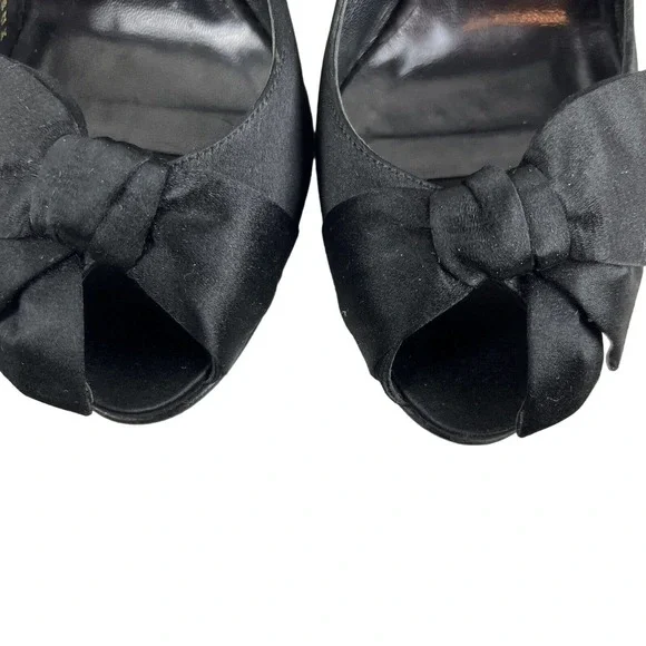 VALENTINO Garavani Candy Black Satin Bow Peep Toe Slingback Pumps - IT 39/US 9 - Picture 4 of 10
